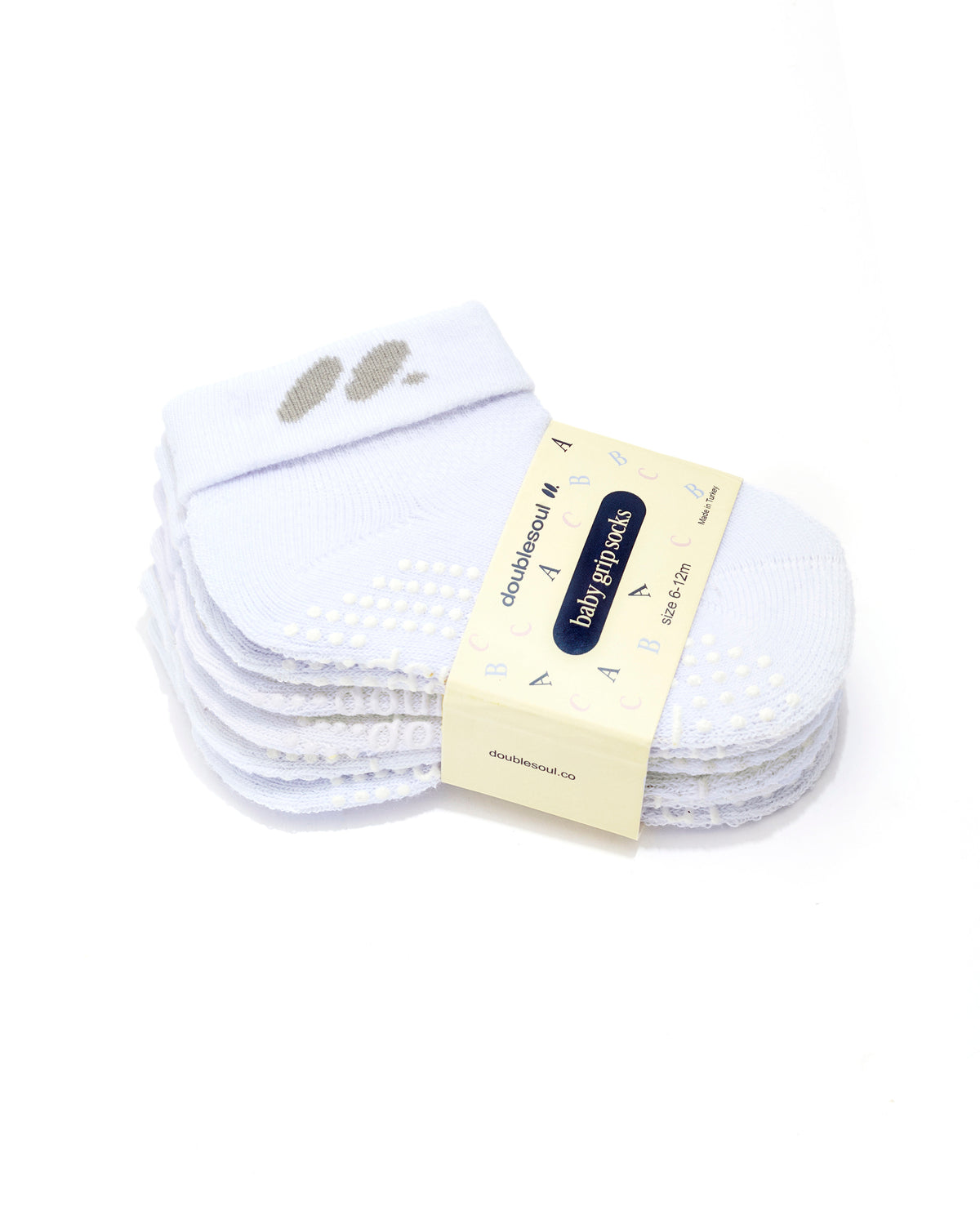 Baby Foldover Grip Socks (6-12 Months), Cloud