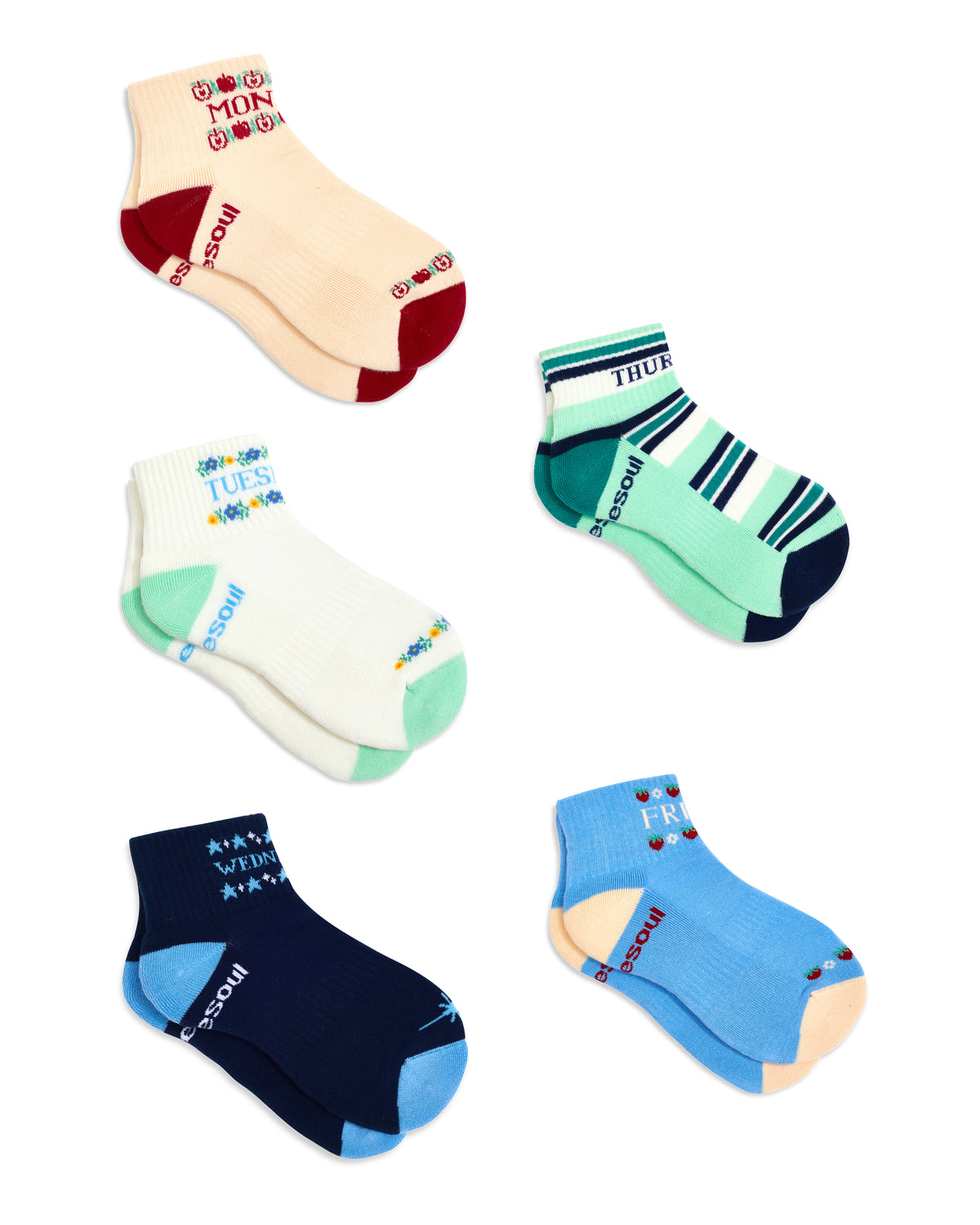 Days Of The Week Quarter Sock, Mixed Pack